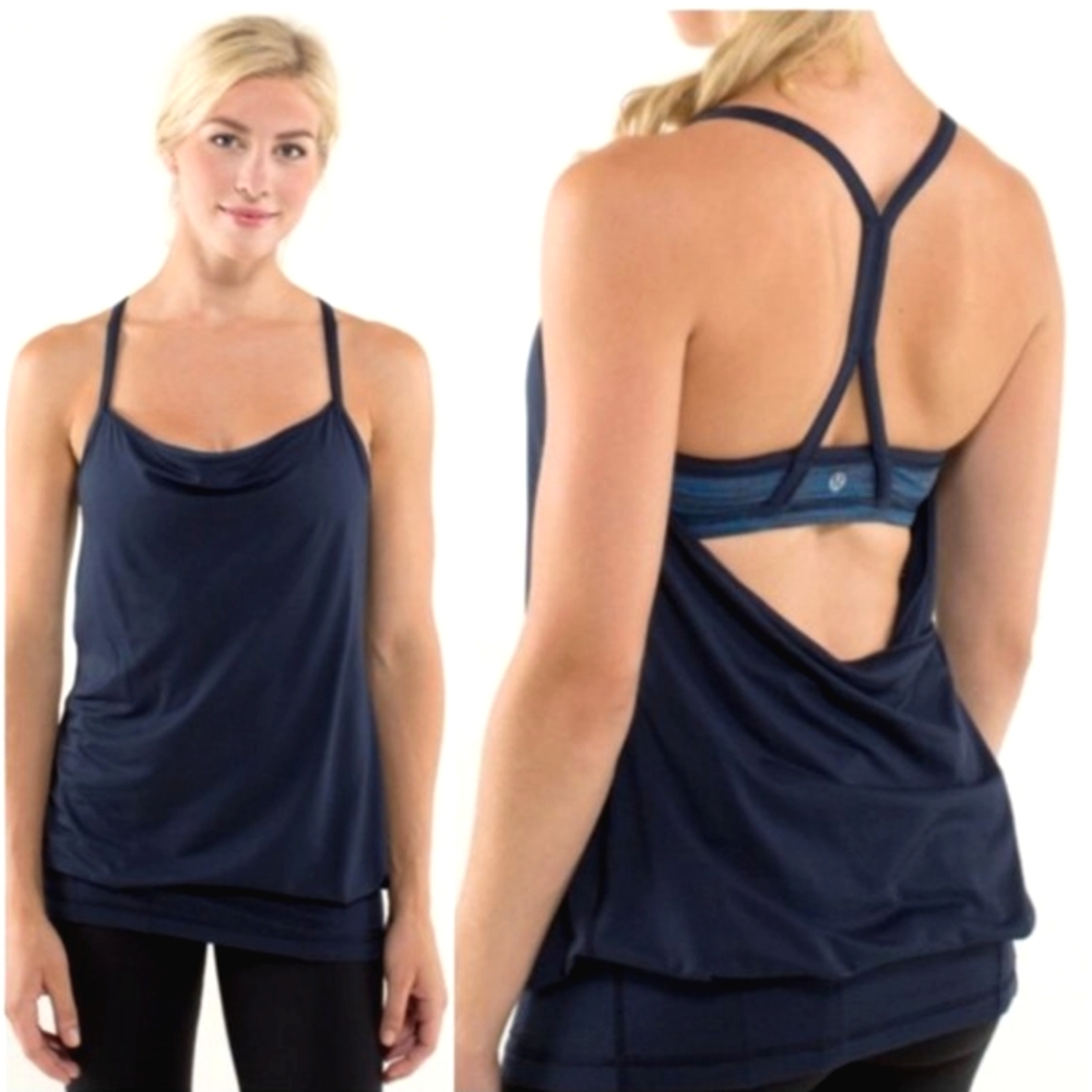 Lululemon Dark Blue Racer Cutout Back Tank Top with Bra(Size 6)